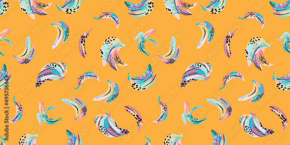 Abstract art seamless pattern with bananas. Modern exotic design Abstract art seamless pattern with bananas. Modern exotic design