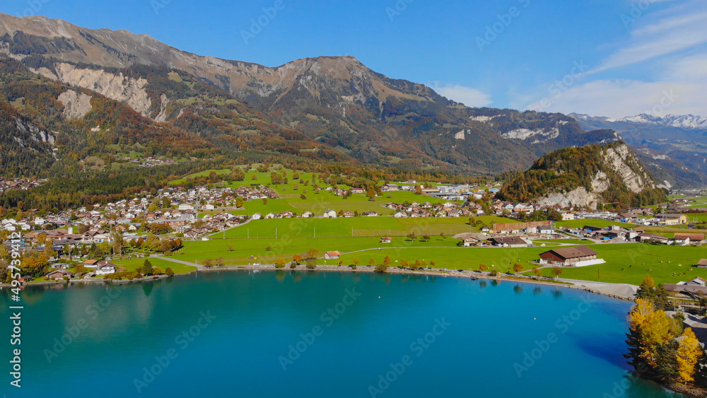 City of Brienz in Switzerland from above - drone footage