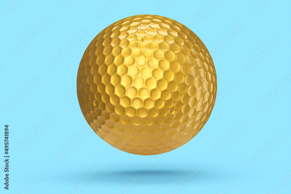 Gold golf ball isolated on blue background Gold golf ball isolated on blue background