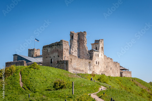 Landscape with medieval Rakvere castle, Estonia. Ruins of a medieval knight's castle in sunny spring day. photo