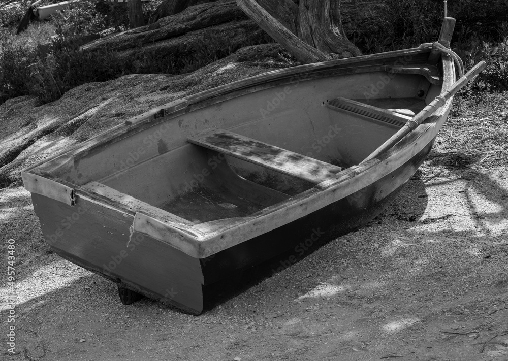 Rustic Wooden Dinghy in Monochrome Rustic Wooden Dinghy in Monochrome