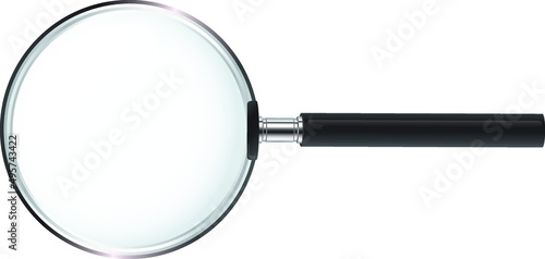Closeup of a magnifying glass isolated on a white background - the concept of searching and explorin