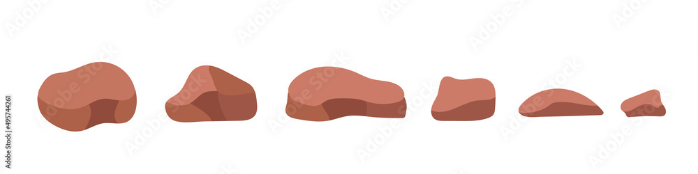 Set of brown stones. Vector 3d rocks. Clipart isolated on white background. Set of brown stones. Vector 3d rocks. Clipart isolated on white background.