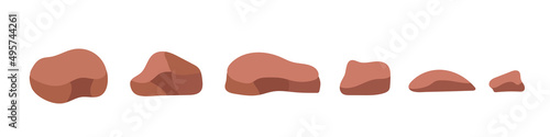 Set of brown stones. Vector 3d rocks. Clipart isolated on white background.