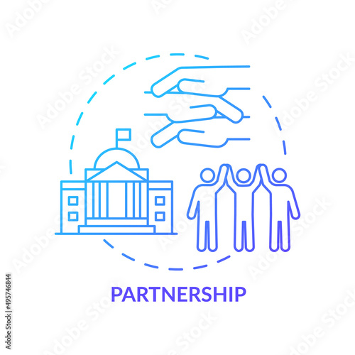 Partnership blue gradient concept icon. Community relationship with authorities. ILAP principle abstract idea thin line illustration. Isolated outline drawing. Myriad Pro-Bold fonts used