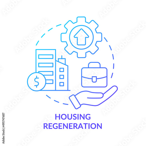 Housing regeneration blue gradient concept icon. Better living environment. Social planning example abstract idea thin line illustration. Isolated outline drawing. Myriad Pro-Bold fonts used