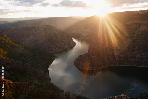 Canyon Rim Overlook in Flaming Gorge National Recreation Area at sunset. Utah, USA. photo