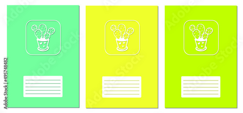 Covers for copybook with cactus. A4. Vector illustration.