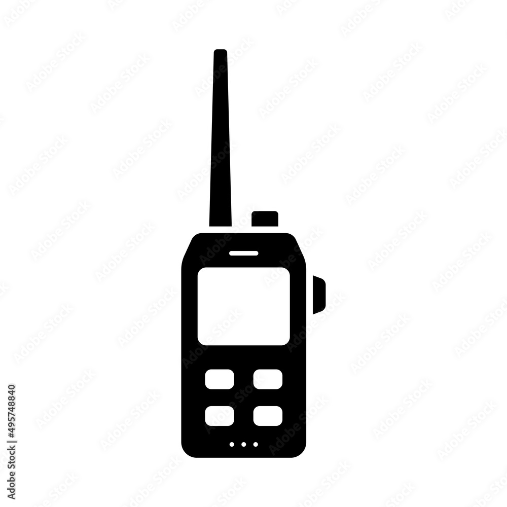 Walkie-talkie icon. Black silhouette. Front view. Vector simple flat graphic illustration. Isolated object on a white background. Isolate. Walkie-talkie icon. Black silhouette. Front view. Vector simple flat graphic illustration. Isolated object on a white background. Isolate.