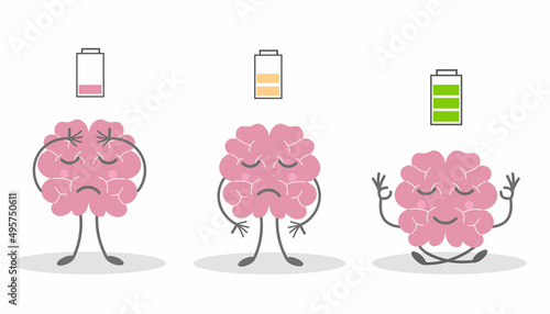 Battery energy in human mental. Brain concentration concept. Flat vector illustration