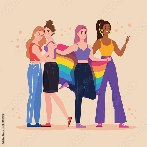 four lesbians with flag