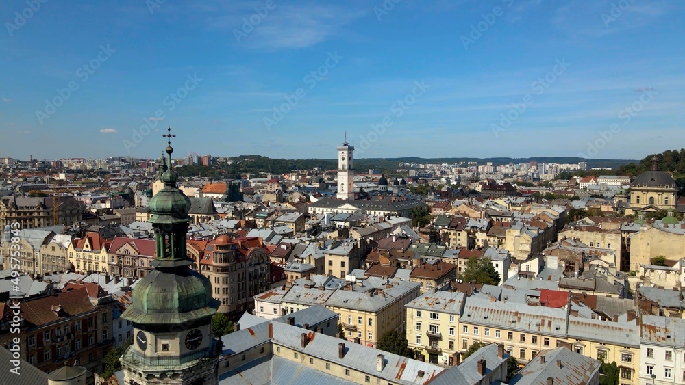The old city of Lviv. Aerial photography