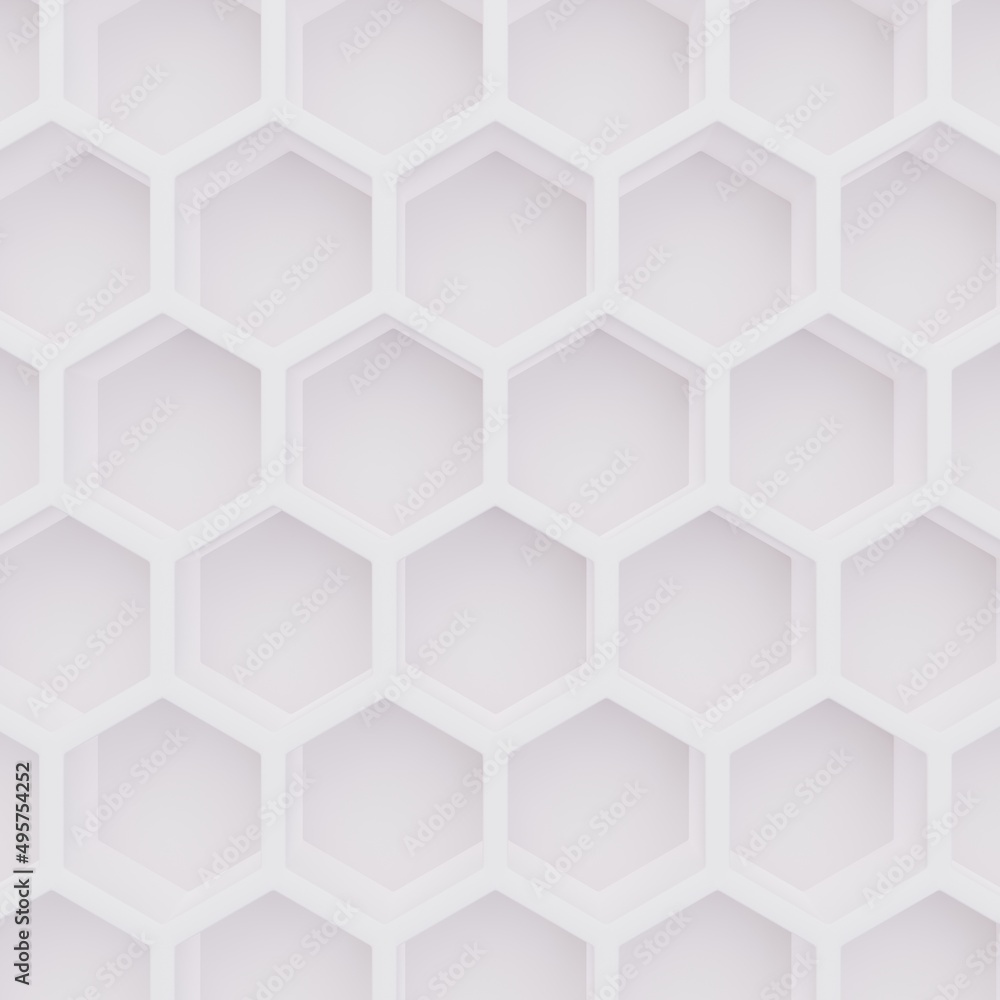 Fototapeta premium White hexagon honeycomb texture background. Pattern background. 3d rendering. Hexagon brick wall.
