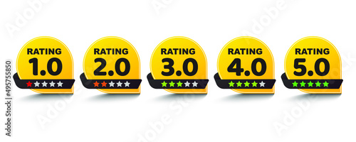 Feedback or Rating. Rank, level of satisfaction rating. Five stars banner set. Customer product rating review. 5 star rating icon. Vector