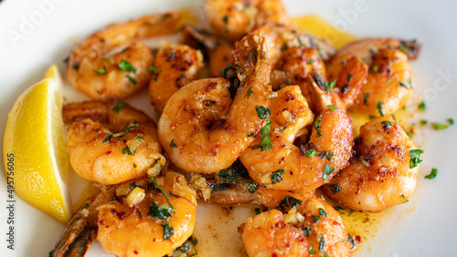 fried shrimp with garlic butter lemon photo