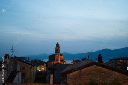 Church of Albisano in blue Hour view to Lake Garda photo