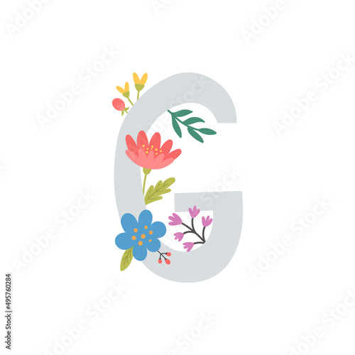 vector image of letter g and flowers