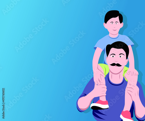 Happy Father's Day. A man with a daughter on his shoulders. Father's Day greeting card, banner concept