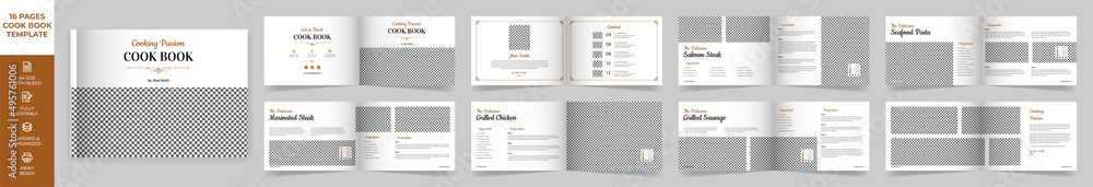 Landscape Cookbook Layout Template with Brown Accents, Simple style and modern design, Recipe Book Layout Landscape Cookbook Layout Template with Brown Accents, Simple style and modern design, Recipe Book Layout