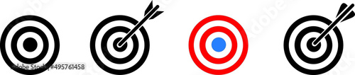 Group of Archery target icons, with and without arrow