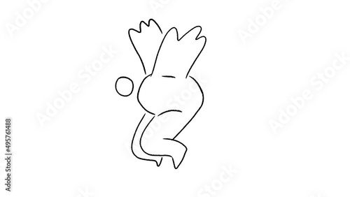 Doodle character flying. Hand drawn 2d cartoon animation.
