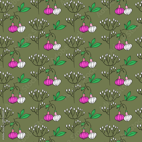 Vector seamless half-drop pattern, with bud