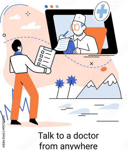 Online medical services mobile application consultation and prescription medicine professional doctor connecting and giving consultation for patient anywhere telemedicine metaphor, health care program