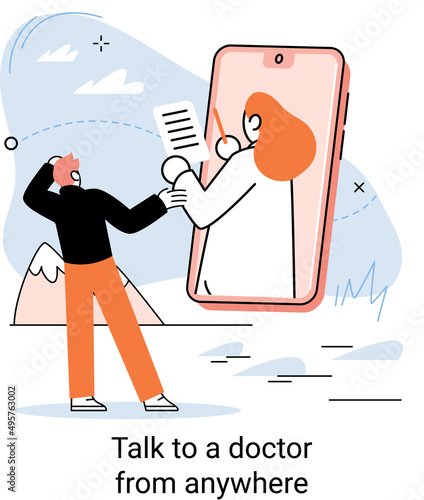 Online medical services mobile application consultation and prescription medicine professional doctor connecting and giving consultation for patient anywhere telemedicine metaphor, health care program