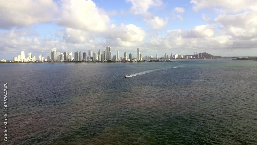 Cartagena, Colombia, Bocagrande Harbor. City skyline and major port on northern coast of
