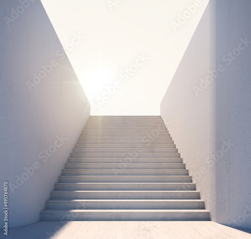 Stair step to the light.Concept for achievment or goals.3d rendering