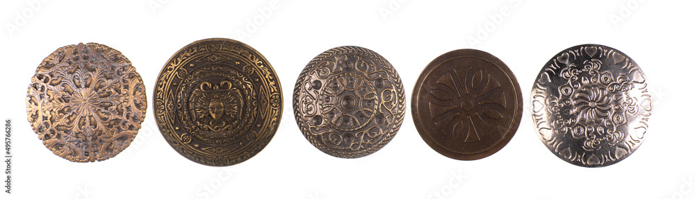 collection of medieval shields isolated on white background