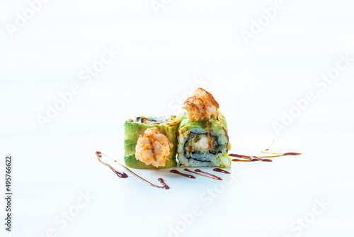 Sushi rolll lobster isolated avocado Uramaki on white background maki