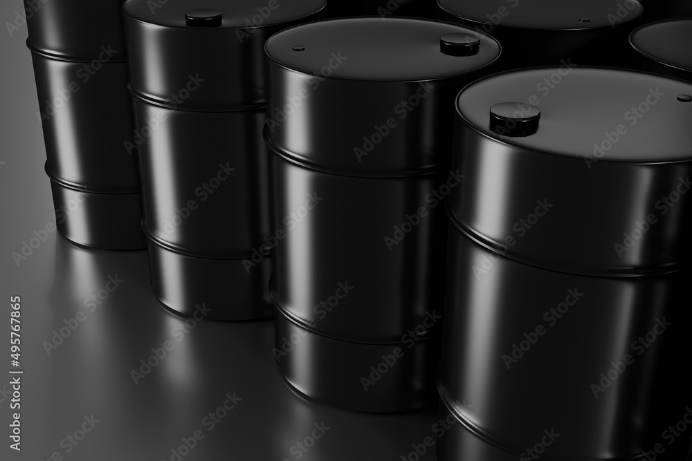 Black glossy oil barrel, 3D rendering Black glossy oil barrel, 3D rendering