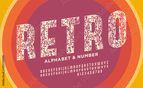 Modern grunge alphabet. Rough compressed font. Retro grunge textured font with scratches. Stamp style letters and numbers.