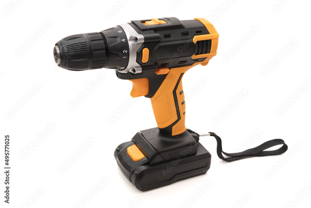 Power drill or Cordless screwdriver with battery isolated on white background