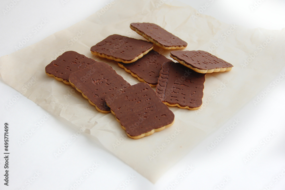chocolate cookies on parchment paper. chocolate dessert