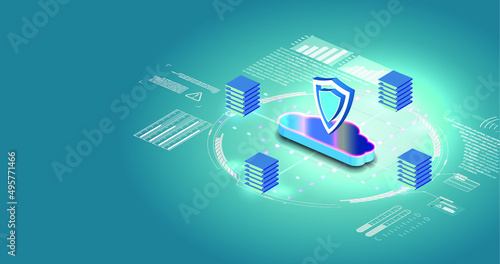 Cloud storage. A digital service or application that transfers data a server or hosting service network concept for connected devices. Server room data center. Backup, mining, hosting, mainframe, farm