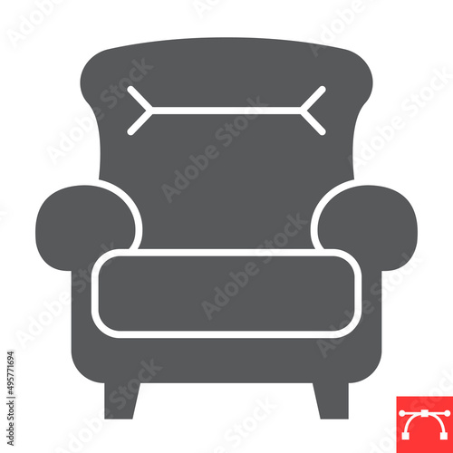 Leather armchair glyph icon, furniture and interior, armchair vector icon, vector graphics, editable stroke solid sign, eps 10.