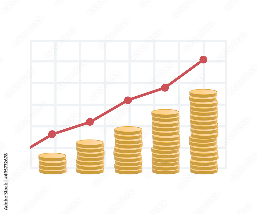 Financial chart with stacked coins. Concept of financial growth, investments, rising prices etc.