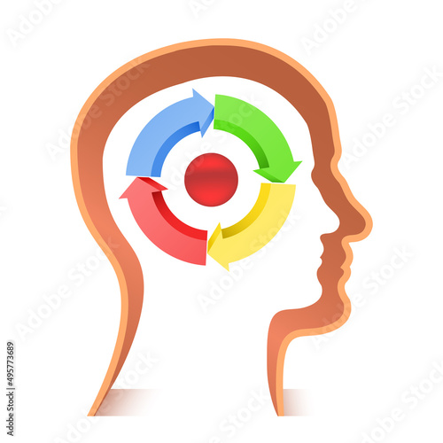 Man head silhouette with circle diagram vector illustration isolated on white background