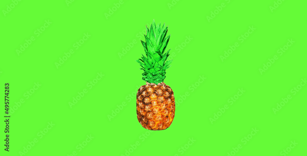 pineapple on green background, colorful ananas
