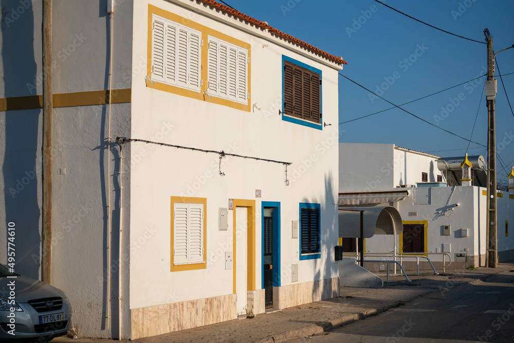 Fotograf Gebäude Strandhäuser Strand Faro Portugal.