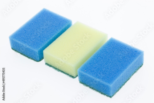 Blue and yellow scouring pad