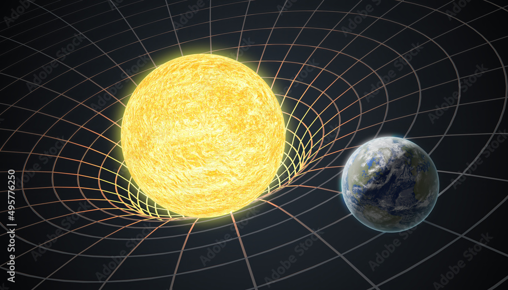 Earth rotating around Sun. Gravity and general theory of relativity concept. - obrazy, fototapety, plakaty 