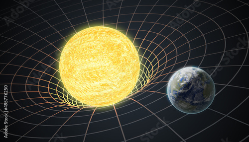 Earth rotating around Sun. Gravity and general theory of relativity concept. photo
