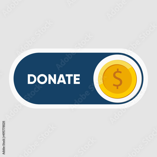 Donate button icon. Blue button with yellow icon for your website, Philanthropy, charity and volunteering symbol Web design