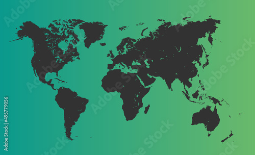 Detailed world map with borders of states. Isolated world map. Isolated on green background. Vector
