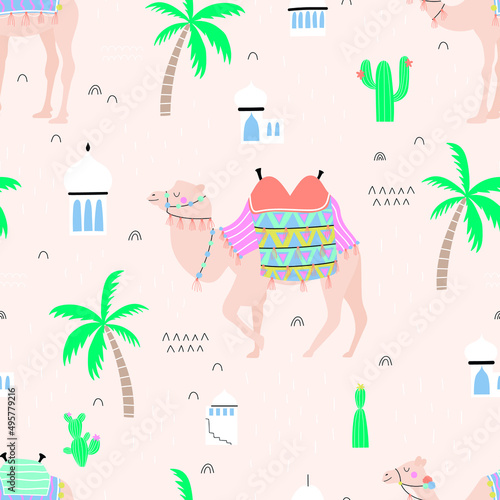 Seamless pattern with camels. Arabian print.