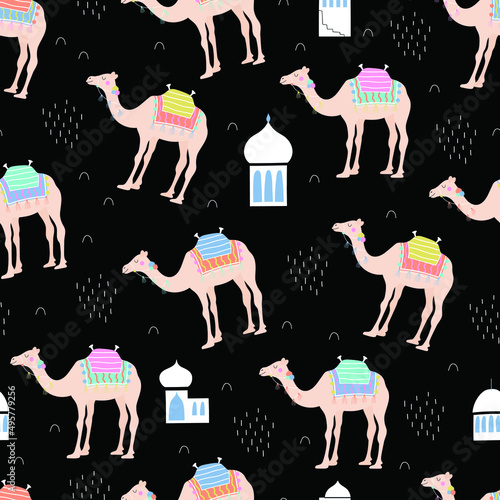 Seamless pattern with camels. Arabian print