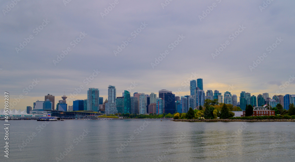 city skyline at sunset